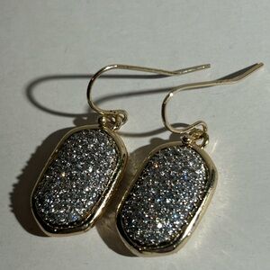 Gold Finish and Oval Pave’ Crystal French LAKE Wire Pierced Earrings NWOT